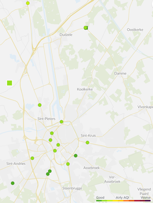 Overzicht sensoren op kaart in Brugge